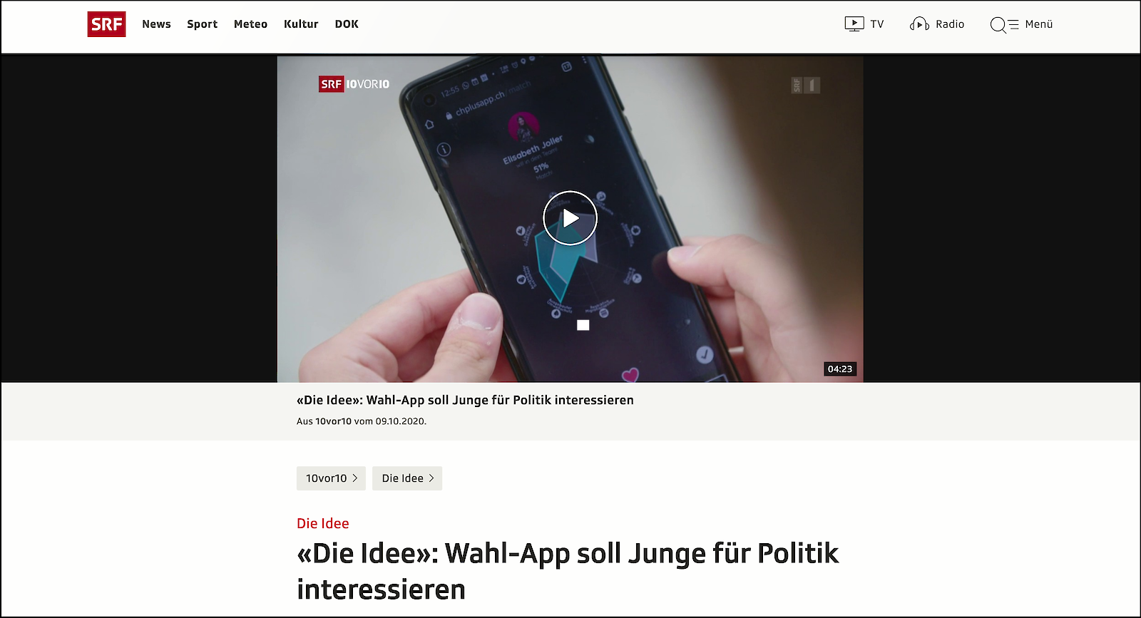 ZHdK Game Design MA-Absolventin Sophie Walker mit Forschungsprojekt «Projekt CH+» auf 10vor10